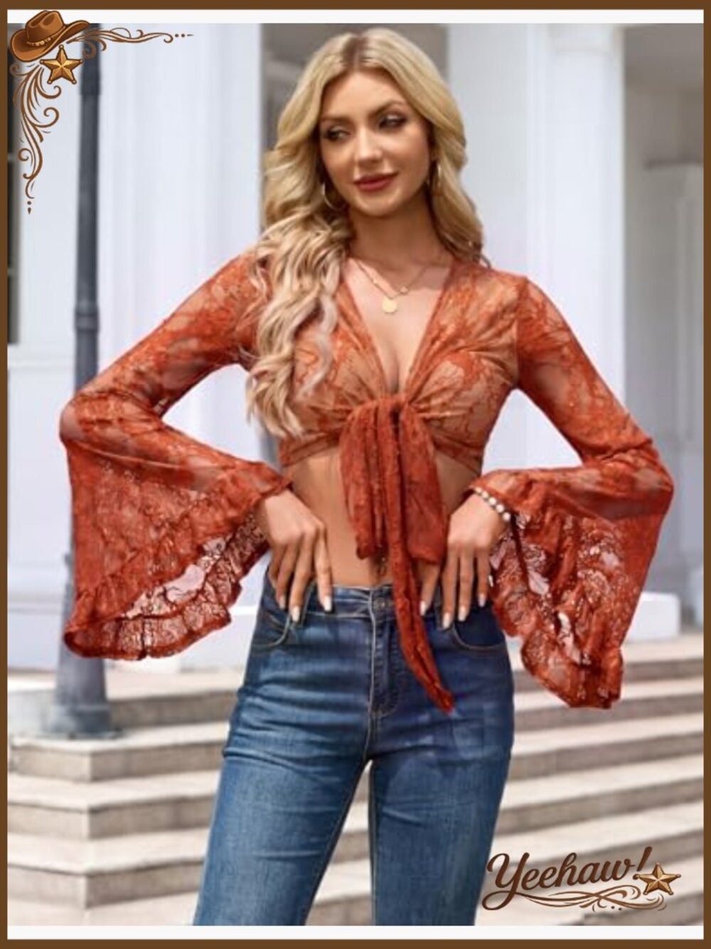 Flow Lace Bell Sleeve Crop Boho Blouse Festival Hippie Top - Picture 6 of 7